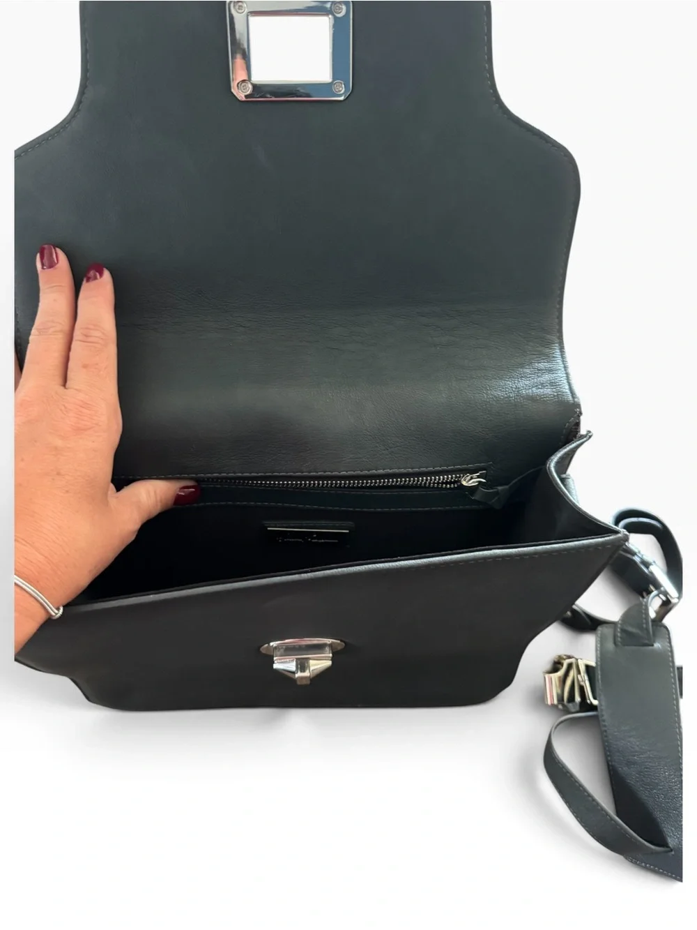 B Brian Atwood Black Monogram Embossed Top Handle Satchel Bag with Tassels